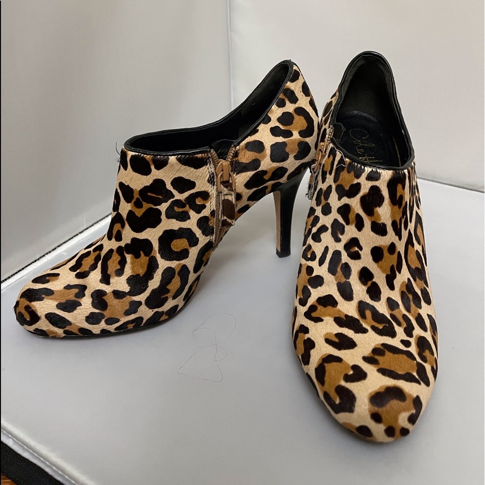 Cole Haan with Nike Air, animal print calf hair texture, side zip size 8 booties